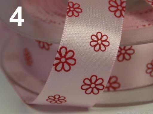 22SSM42 - 22mm-es margaréta mintás szatén szalag - rózsaszín