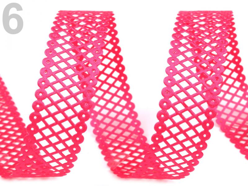 22SZK01 - 22mm-es Rácsozott, kivágott szatén szalag - pink - 110cm