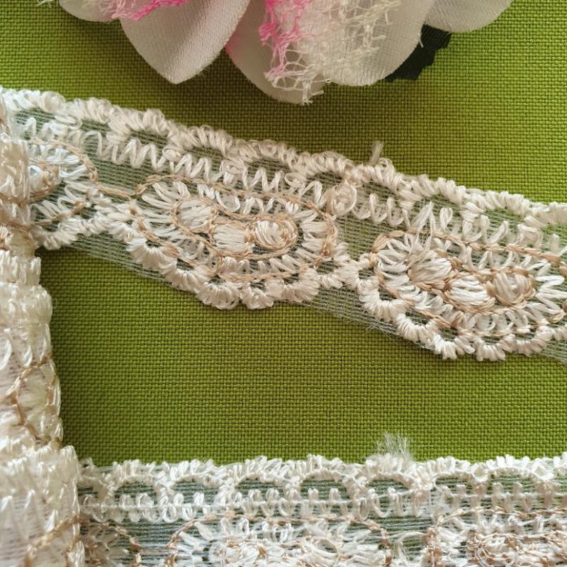 23SCS43 - 23mm-es Hímzett krém / bézs színű csipke monofilon