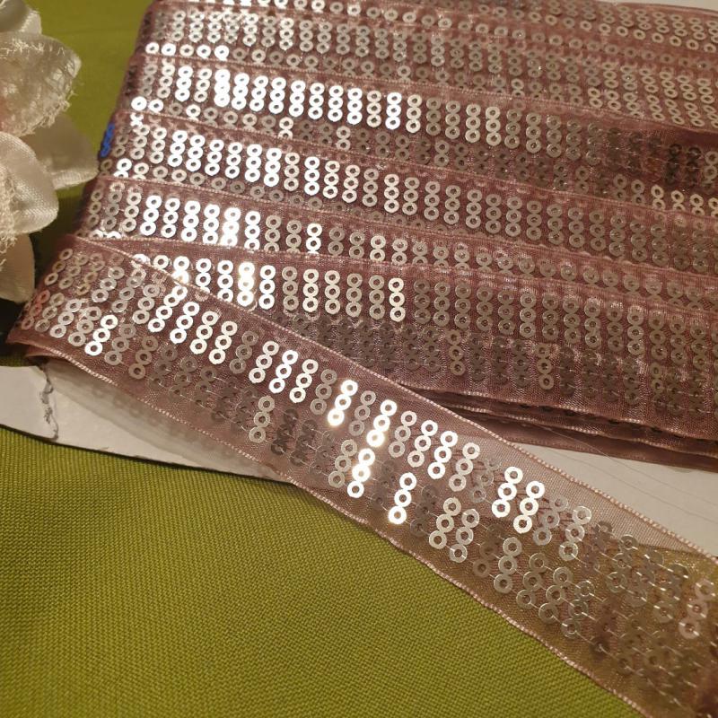 25mm-es flitteres organza szalag - púderrózsaszín