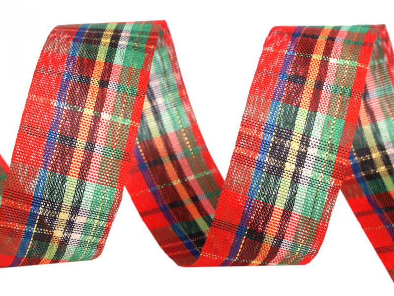 25SLM09 - 25mm-es kockás szövet szalag lurexszel