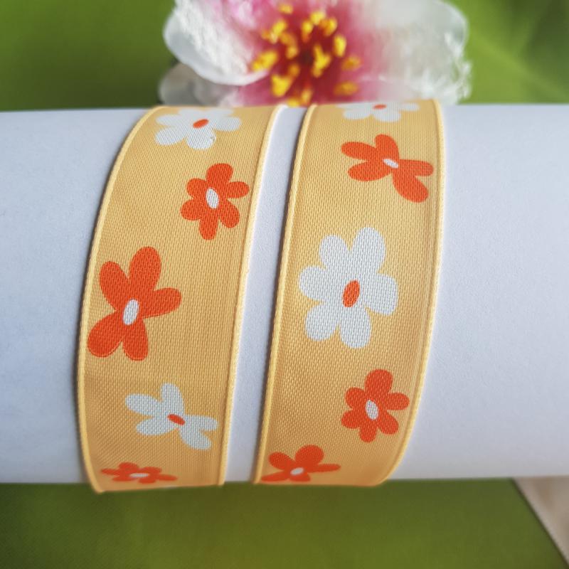 25SOM12 - 25mm-es Virág mintás szövet szalag - narancs