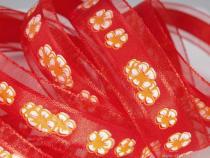 25SZOM11 - 25mm-es Virág mintás organza szalag - piros - 440cm