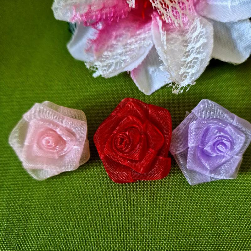 30mm-es organza rózsa virág -  rózsaszín, piros, levendulalila