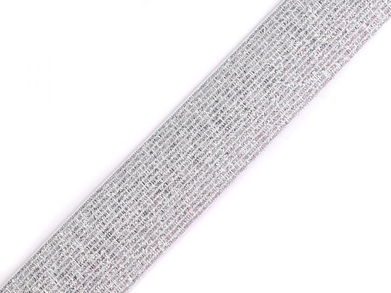 30SZG20 - 30mm-es ezüst szálas csillogós fehér gumiszalag