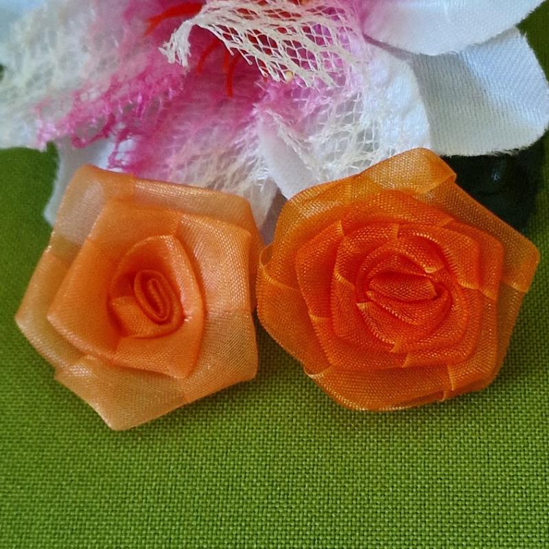 35mm-es organza rózsa virág - napsárga, narancssárga