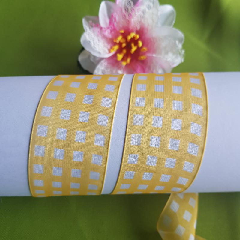 38SZOM13 - 38mm-es organza szalag - narancs - fehér kockás
