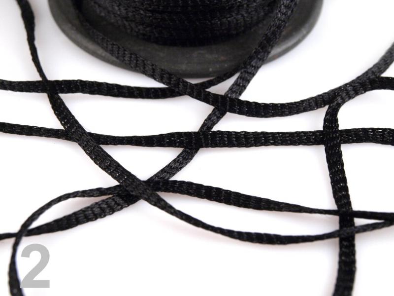 3mm-es viszkóz szalag, zsinór - fekete