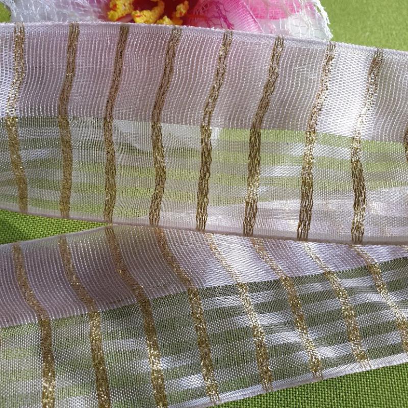 40SLM13 - 40mm-es arany lurex szálas rózsaszín szatén szalag - 227cm