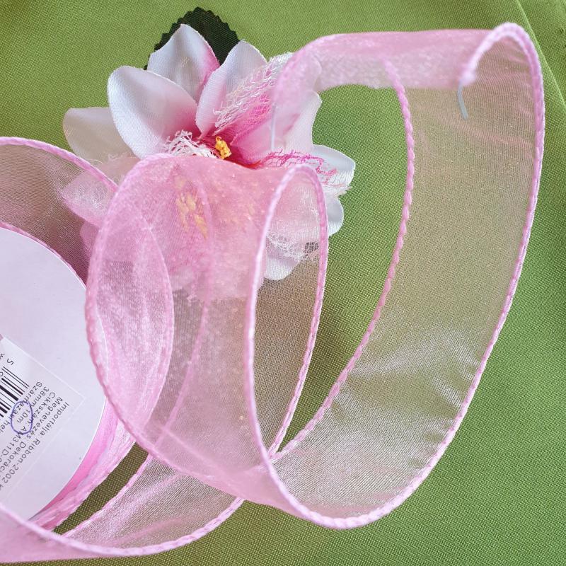40SZOD11 - 40mm-es Drótos szélű organza szalag – rózsaszín 11.
