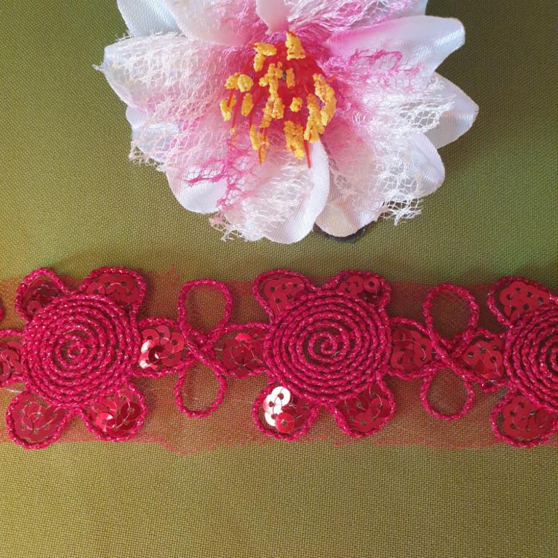 50mm-es flitteres organza szalag - piros