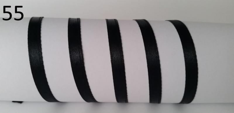6SZS55 - 6mm-es szatén szalag - fekete 55.