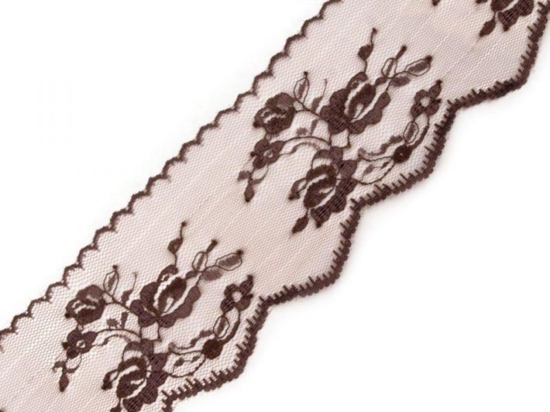 70SCS31 - 70mm-es virágmintás barna színű csipke