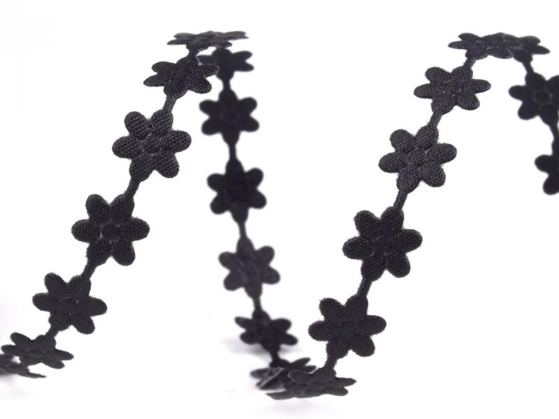 7SZK15 - 7mm-es virág formájú, kivágott szatén szalag, virág szalag - fekete