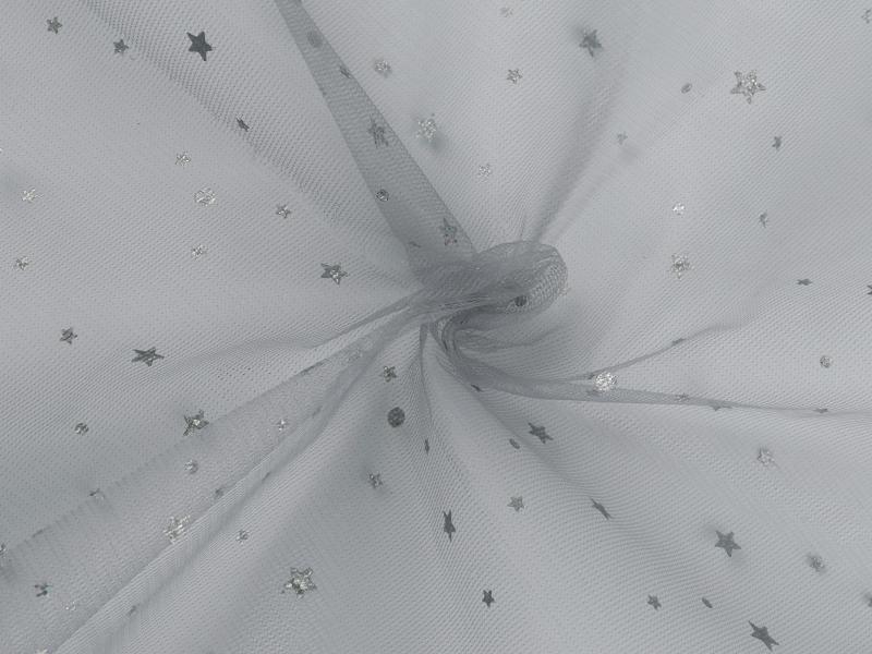 ANY36 - Ruha tüll / dekor hologramos csillagos hópihe mintával - ezüst alapon