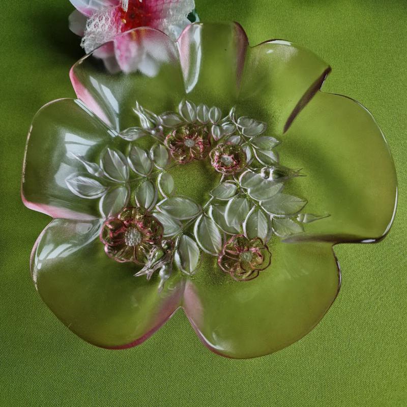 CSE04 - Walther Glas / Mikasa Rosella hullámos szélű, virág mintás üvegtál, tálaló