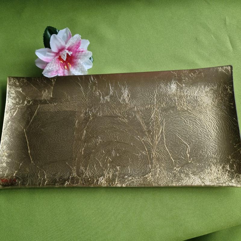 CSE07 - Arany textúrájú üveg kínálótálca, dekortál 34x16cm