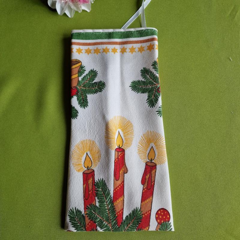 DCS103 - Gyertya, gomba, csengő mintás vászon ajándéktasak, mikulás zsák, bortartó