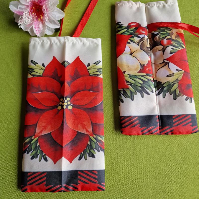 DCS120 - Mikulás virág mintás textil ajándéktasak, mikulás zsák,