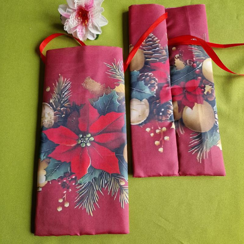 DCS123 - Mikulás virág mintás bordó alapú textil ajándéktasak, mikulás zsák, bortartó, pezsgő  csomagoló