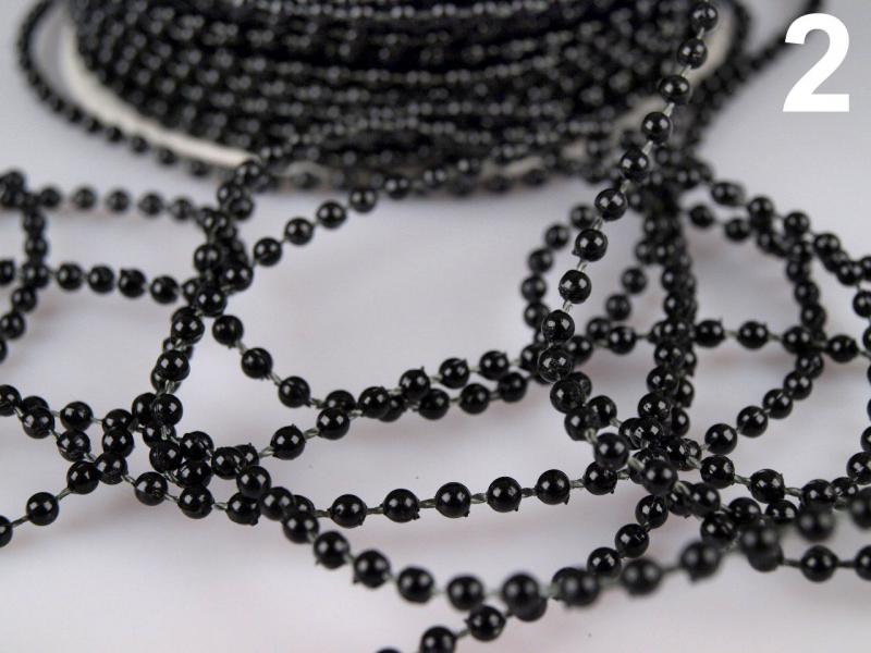 DEK02 - 3mm-es fekete színű gyöngyök zsinóron