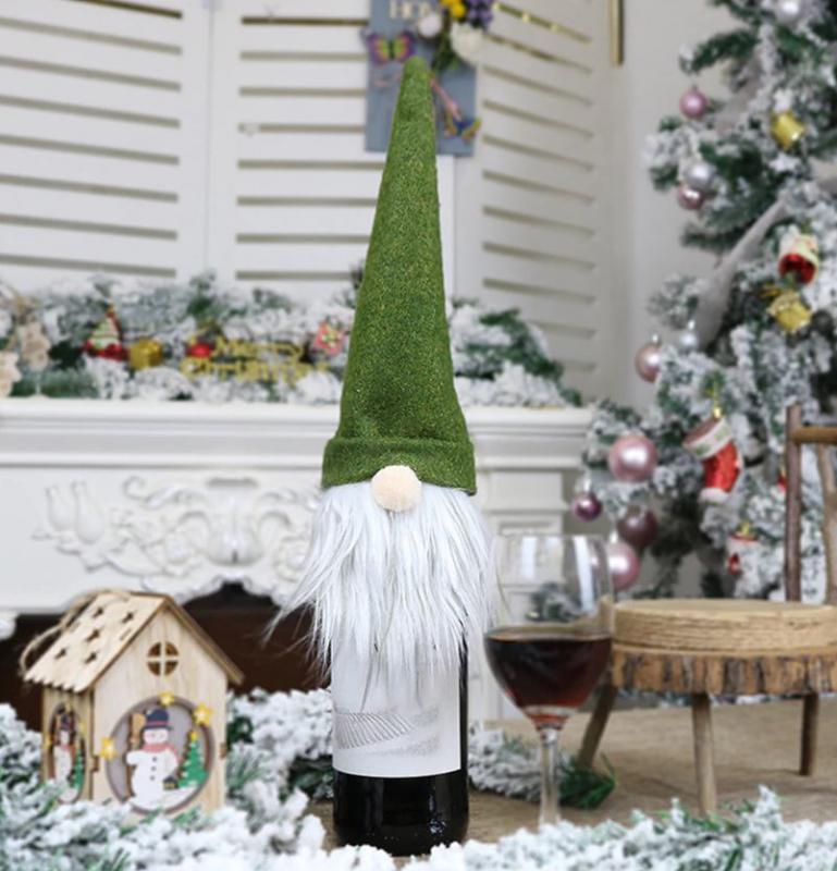 DEK63 - Borosüveg, pezsgősüveg manó dísz - zöld