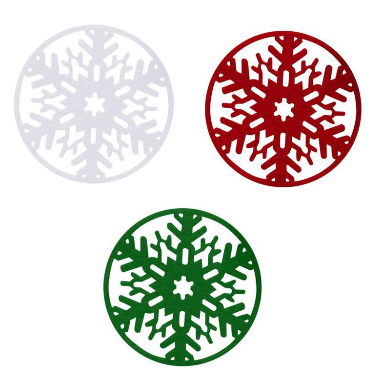 DEK65 - Hópehely alátét, mini terítő - piros, fehér, zöld