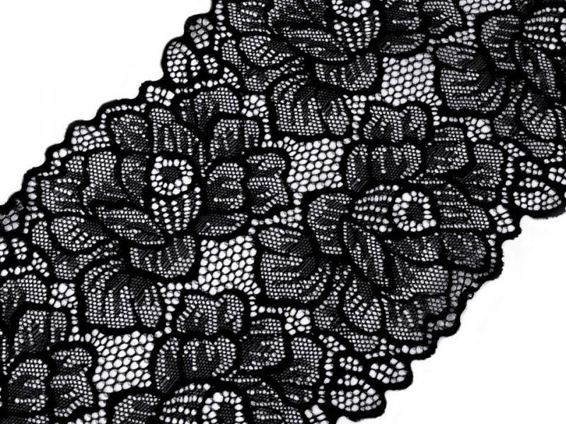 Elasztikus fekete csipke / betét / futó szélessége 16 cm