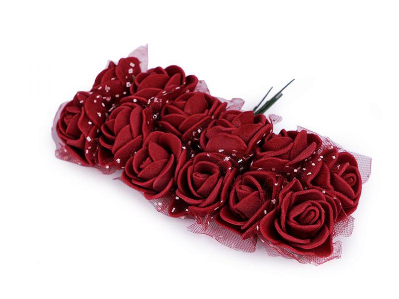 ESKÜVŐ - 25mm-es habrózsa tüllel - bordó