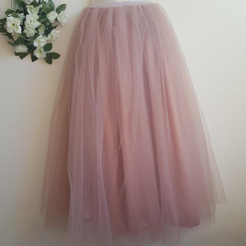 ESKÜVŐ ASZ36F – 5 rétegű púderrózsaszín maxi tüll szoknya csillogós derékkal