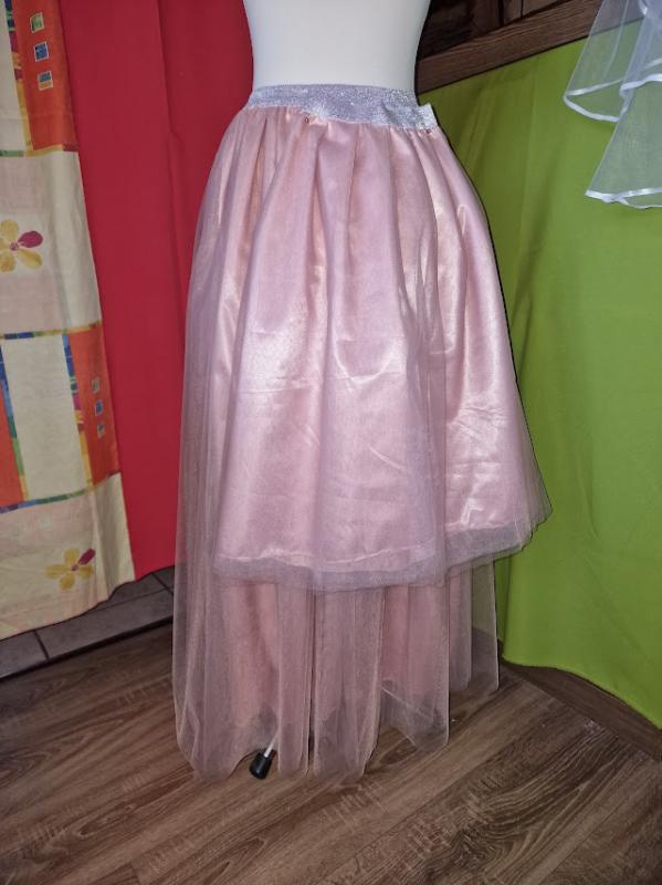 ESKÜVŐ ASZ36H48 - 5 rétegű maxi púderrózsaszín ANYA-LÁNYA tüll szoknya csillogós derékkal
