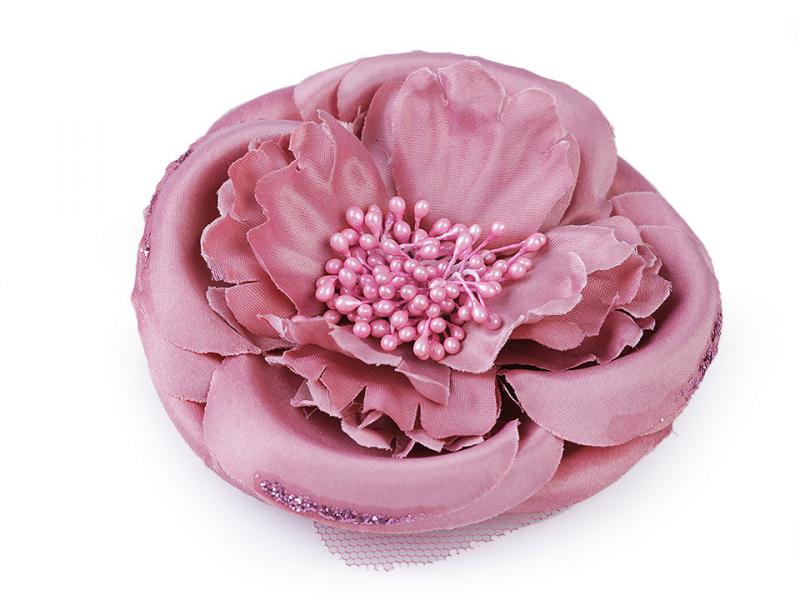 ESKÜVŐ BCS05 - Kitűző, bross, hajcsat - púder színű szatén virág, rózsa kb. 11cm