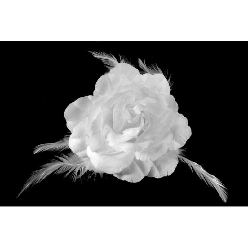 ESKÜVŐ BCS12 - Kitűző - 14cm-es csillogós rózsa virág tollakkal - hófehér