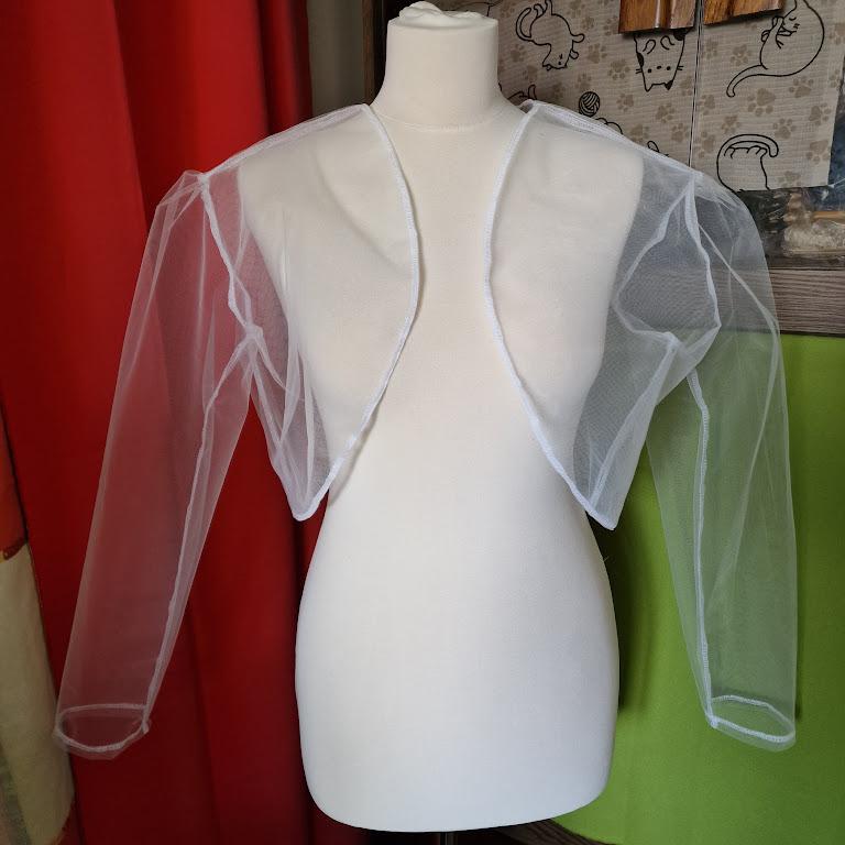 ESKÜVŐ BOL82 - Ekrü menyasszonyi hosszú ujjú tüll boleró