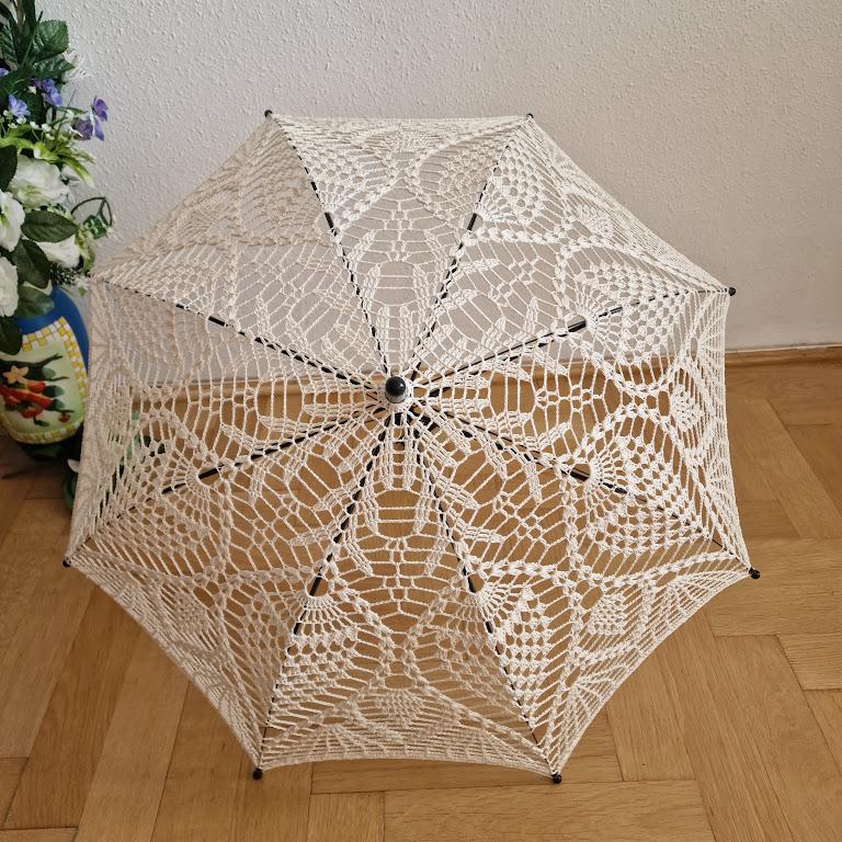 ESKÜVŐ ELE06 - Horgolt ekrü színű menyasszonyi csipke napernyő