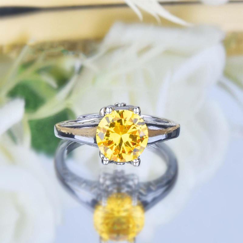 Esküvő, Eljegyzés GYR71 - Sárga kristály köves ezüst színű acél gyűrű