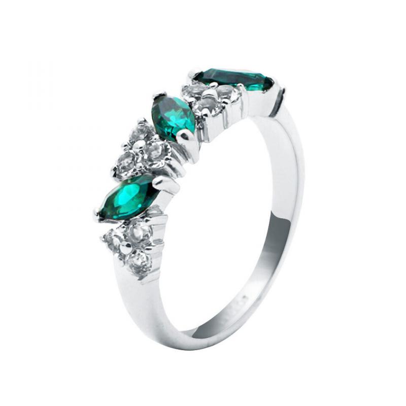ESKÜVŐ ELJEGYZÉS GYR97 -  Zöld színű kristály köves ezüst színű acél gyűrű