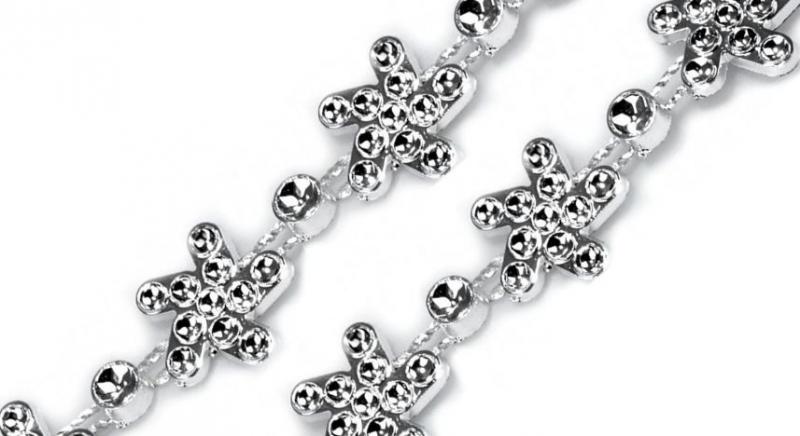 Esküvő - Ezüst színű virág sujtás 15mm