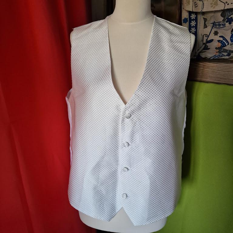 ESKÜVŐ FME06 - Krém színű rombusz mintás selyem alkalmi férfi mellény 52/XL