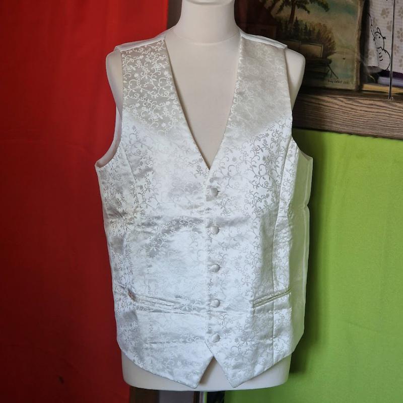 ESKÜVŐ FME09 - Ekrü inda mintás selyem alkalmi férfi mellény 52/XL