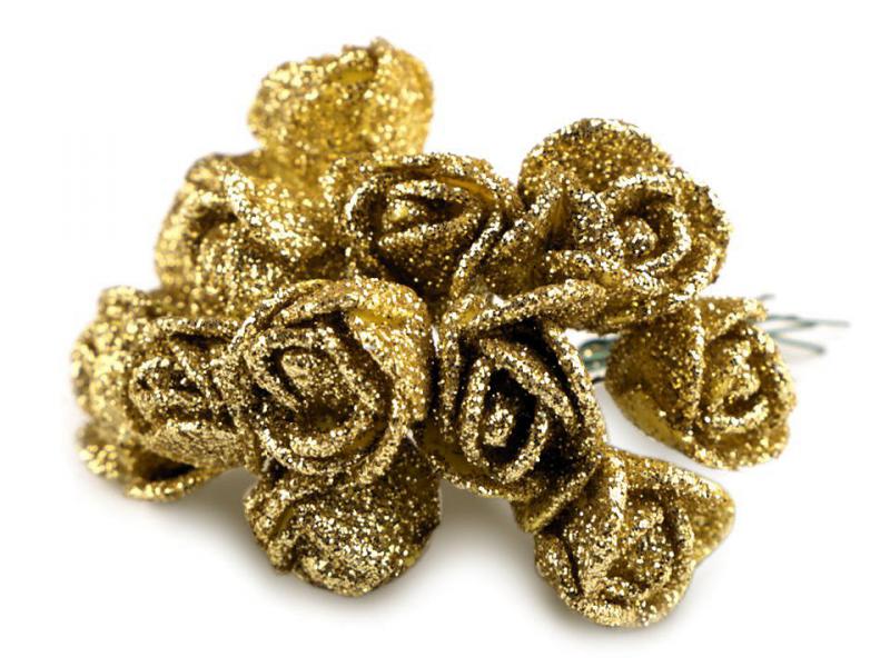 ESKÜVŐ - Glitter poros csillogós 20mm-es habrózsa dróton - arany