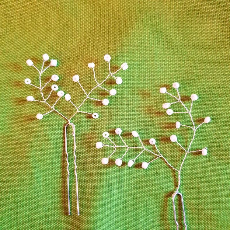 ESKÜVŐ HAD106 - 2 ágú fehér gyöngyös hajfésű hajdísz hajtű