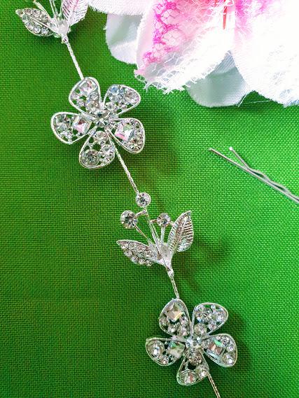 ESKÜVŐ HAD116 - 28cm-es Menyasszonyi strasszköves virágos hajdrót, hajdísz