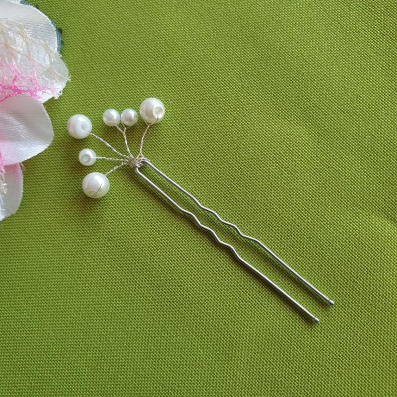 ESKÜVŐ HAD194 - Fehér gyöngyös hajtű - 6 ágú ezüst