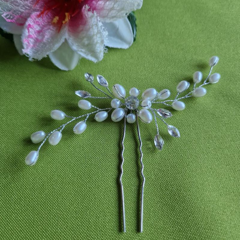 ESKÜVŐ HAD20 - Menyasszonyi hajdísz, kristályköves fehér gyöngyös hajtű