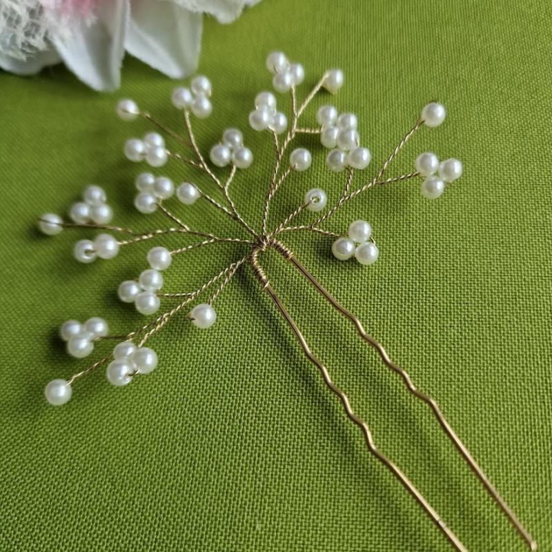 ESKÜVŐ HAD244 - Menyasszonyi fehér gyöngyös hajtű, hajdísz