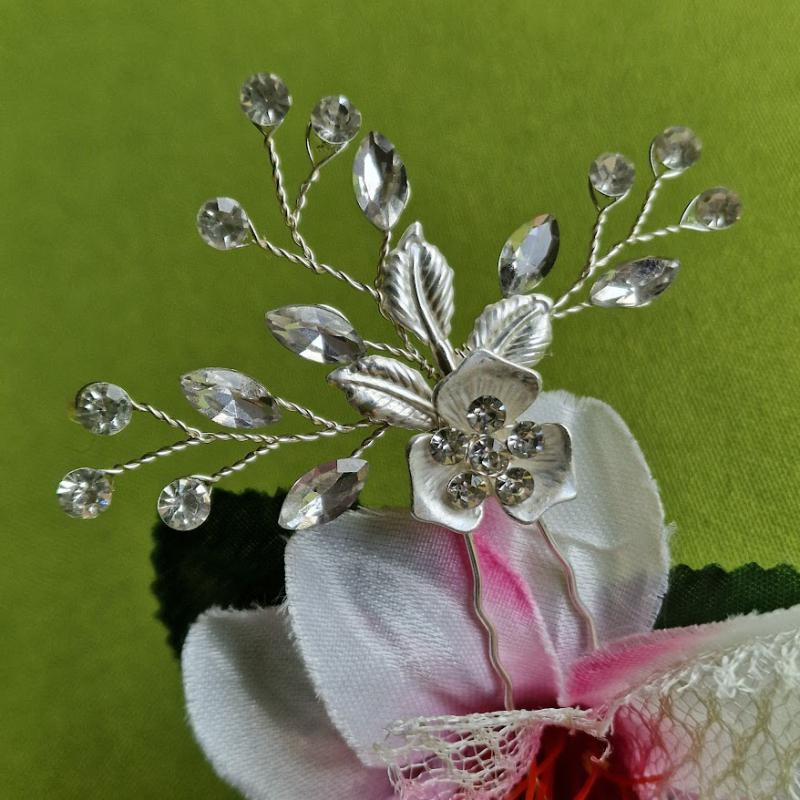 ESKÜVŐ HAD253 - Ezüst színű virágos ágacskás strasszköves hajtú hajdísz