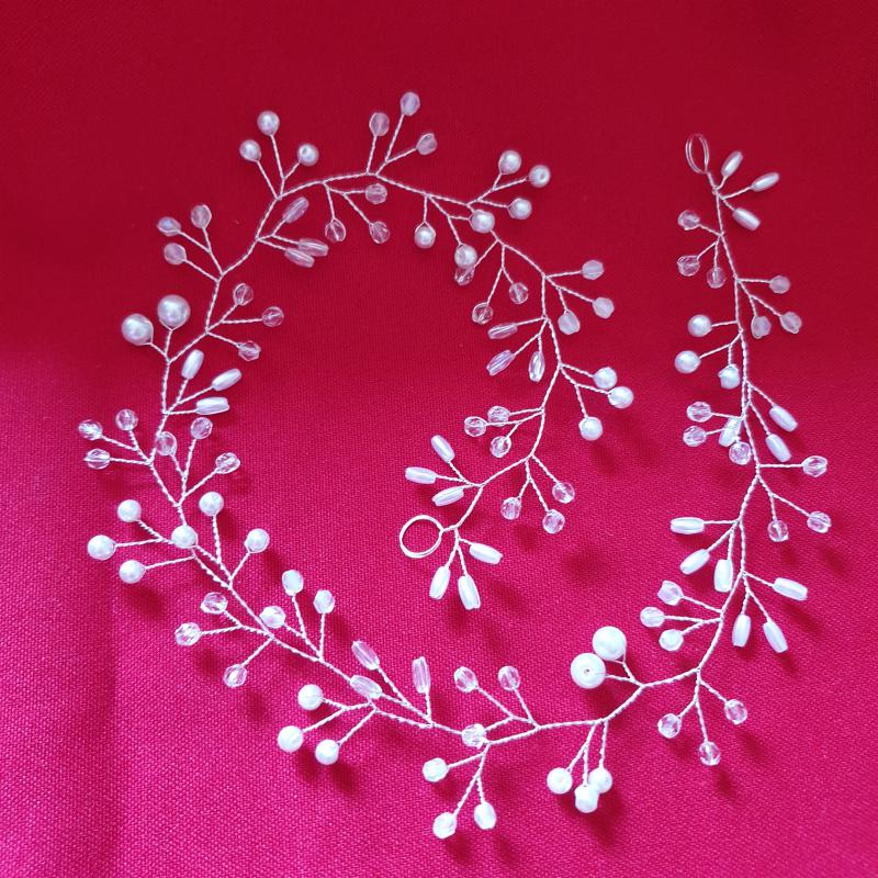 ESKÜVŐ HAD34 - 52-54cm-es Menyasszonyi fehér gyöngyös hajdrót, hajdísz