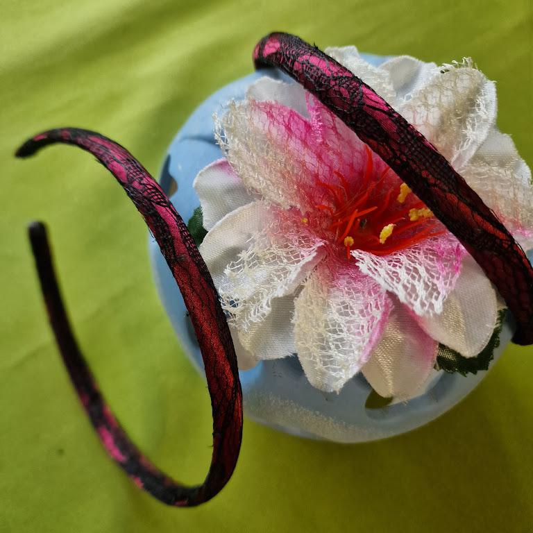 ESKÜVŐ HPT16 - Bordó szatén hajpánt fekete csipke bevonattal