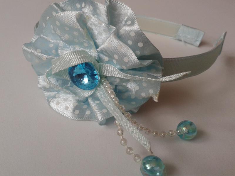 ESKÜVŐ HPT31 - Babakék szatén virágos hajpánt, hajráf